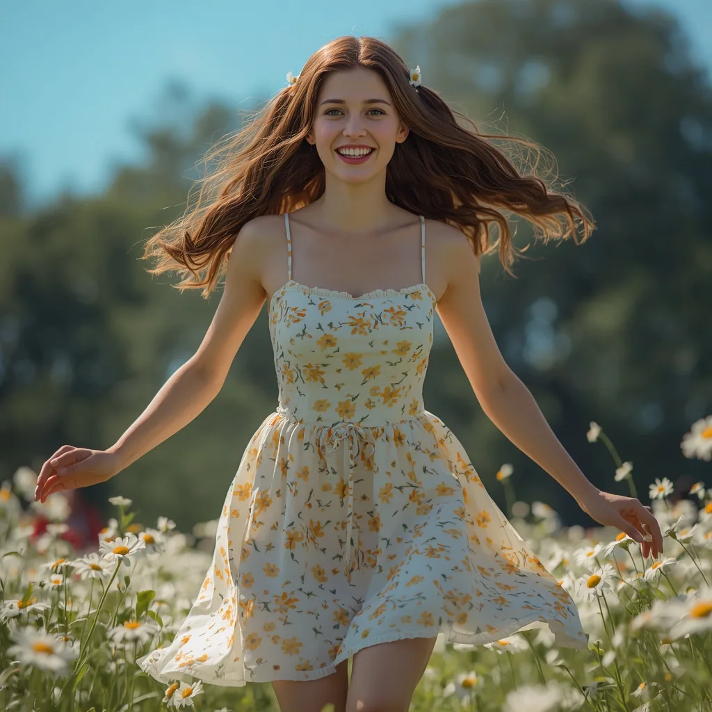Charming Woman in a Floral A-line Sundress – Elegant Girls Parisian Cafe Chic Photography prompts – AI generated example