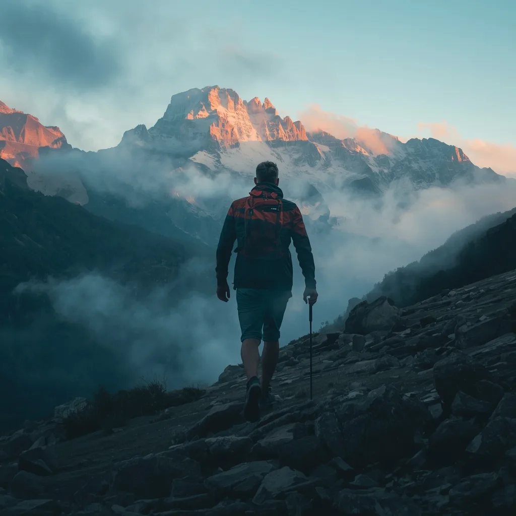 Double Exposure of a Man in a Mountain Landscape – Men's Creative Street Photography Artistic Flair prompts – AI generated example