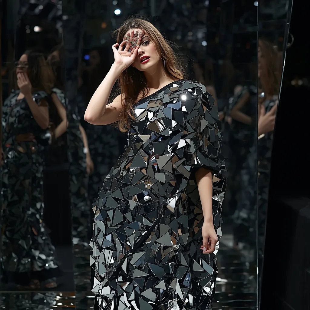 Female in Shattered Mirror Saree with Fragmented Reflections