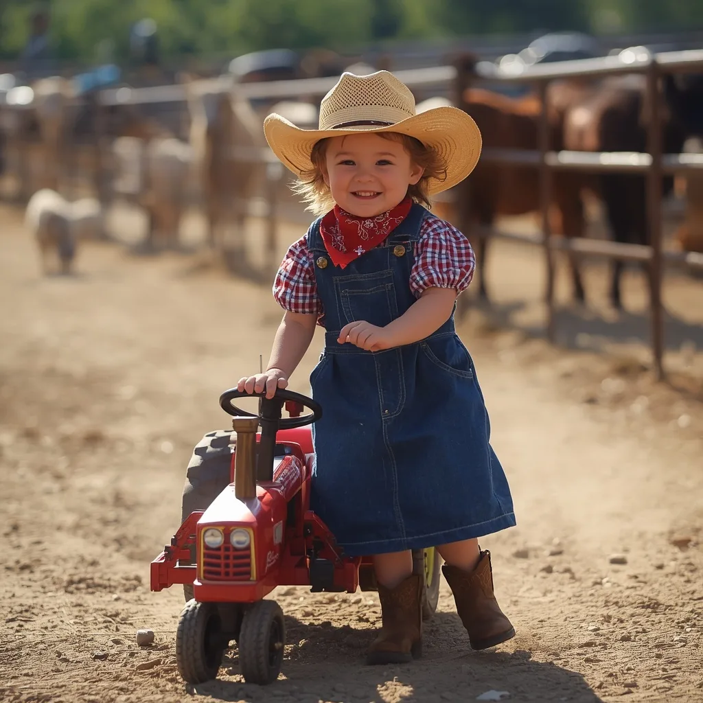 Little Rancher Girl: Cute Girl in Practical Western Dress – Elegant Girls Parisian Cafe Chic Photography prompts – AI generated example
