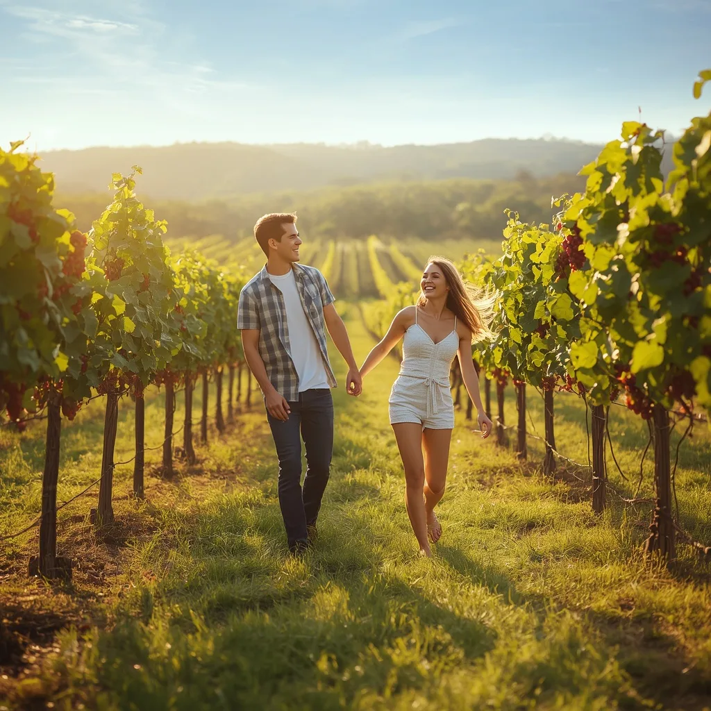 Sunny Vineyard Playful Interaction – wholesome couple ai prompts – AI generated example