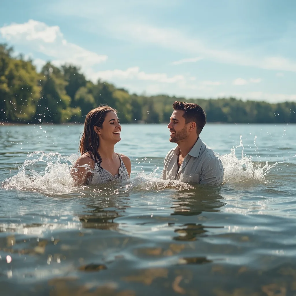 Shimmering Lake Splash – wholesome couple ai prompts – AI generated example