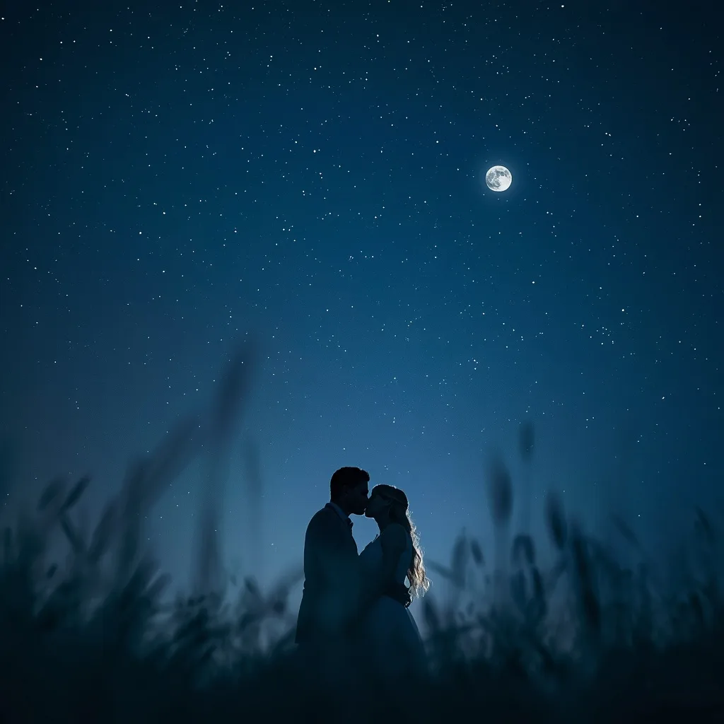 Moonlight Field Kiss – wholesome couple ai prompts – AI generated example