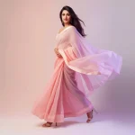 Elegant Indian Woman Sweeping Dupatta in Pastel Saree | chatgpt prompt generator